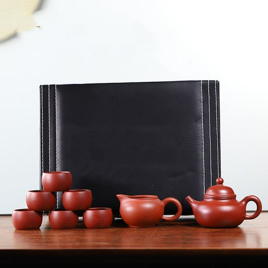 Coffret cadeau théière artisanale en argile rouge – Théière, pichet et 6 tasses