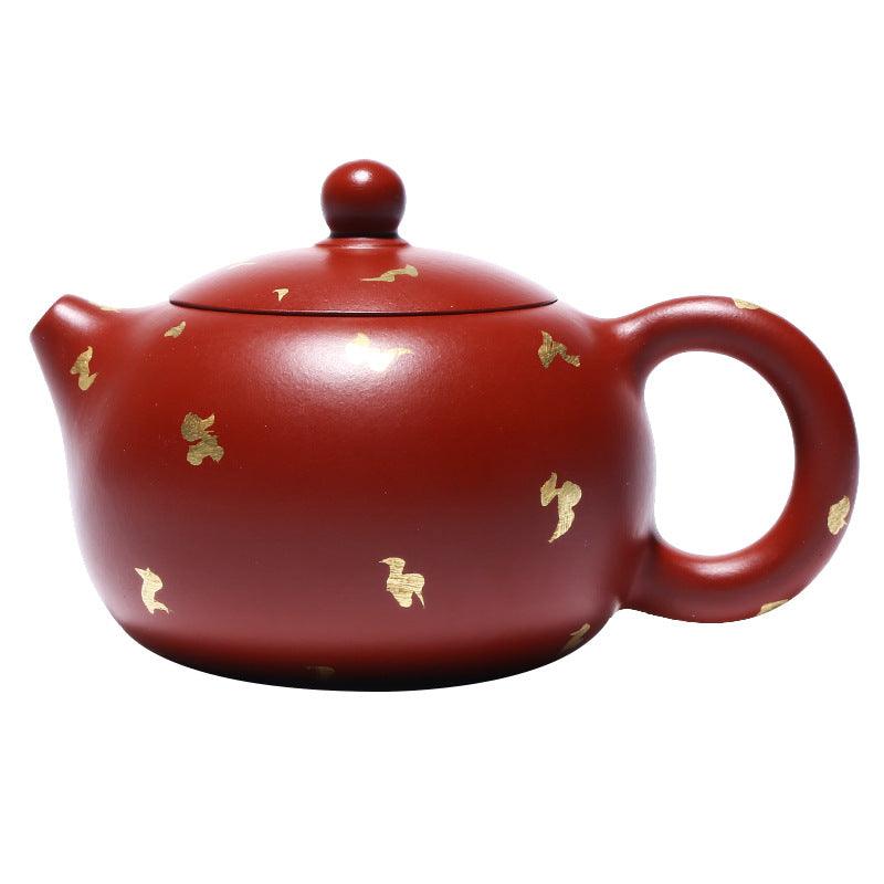 Théière artisanale en argile violette – Décor rétro avec détails dorés, 130 ml