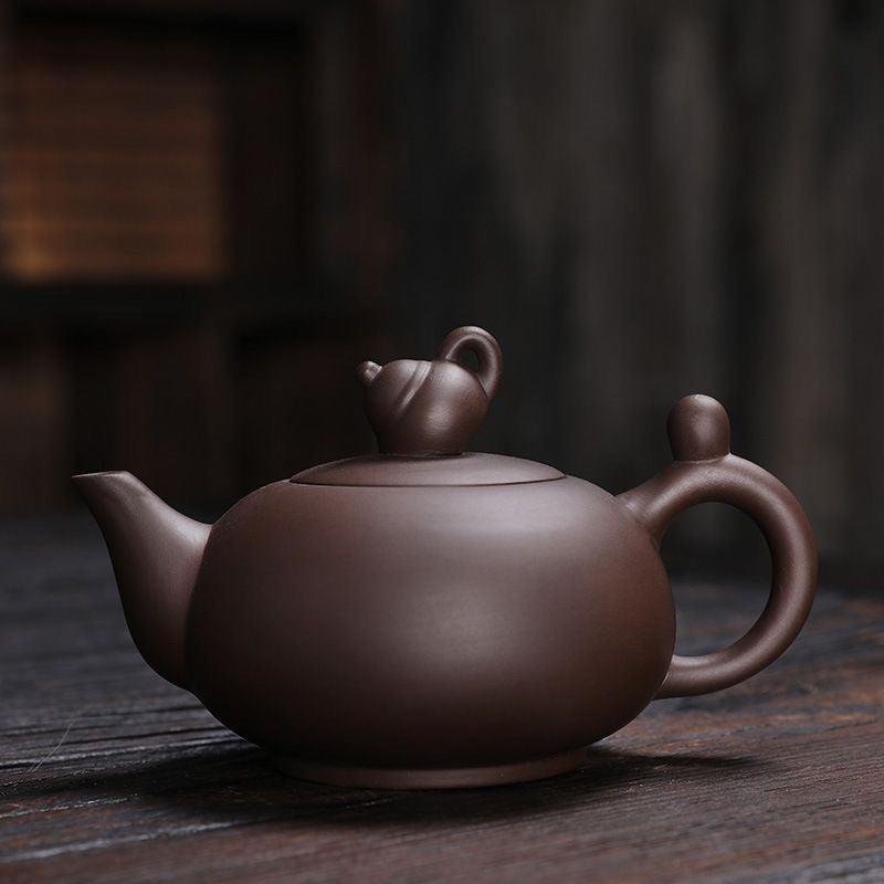 Théière artisanale en argile violette – Design Pot-in-Pot, 220 ml