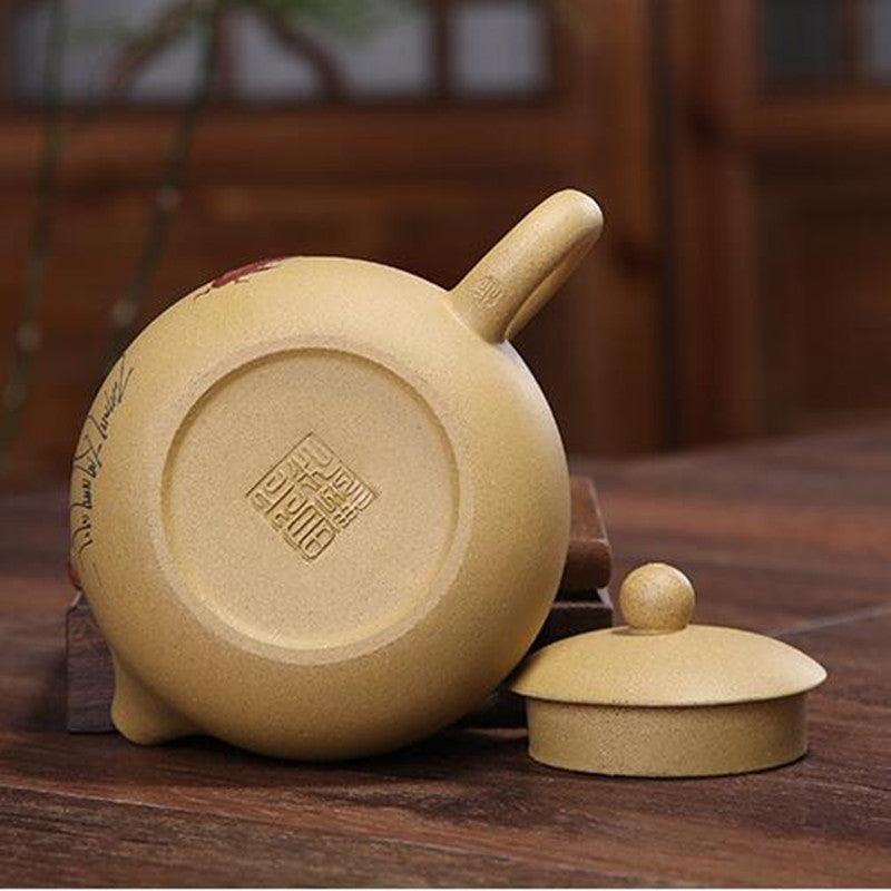 Théière artisanale en argile jaune – Décor peint à la main, 200 ml