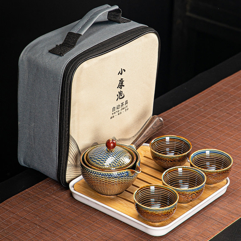 Set de thé en porcelaine fine – Théière, 4 tasses, plateau et sac de transport