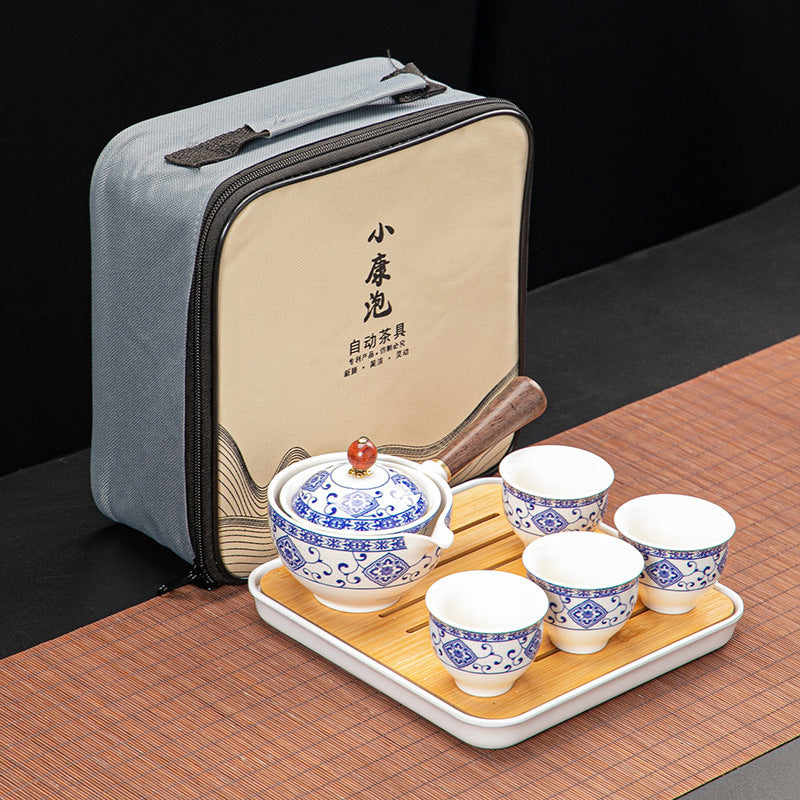 Set de thé en porcelaine fine – Théière, 4 tasses, plateau et sac de transport