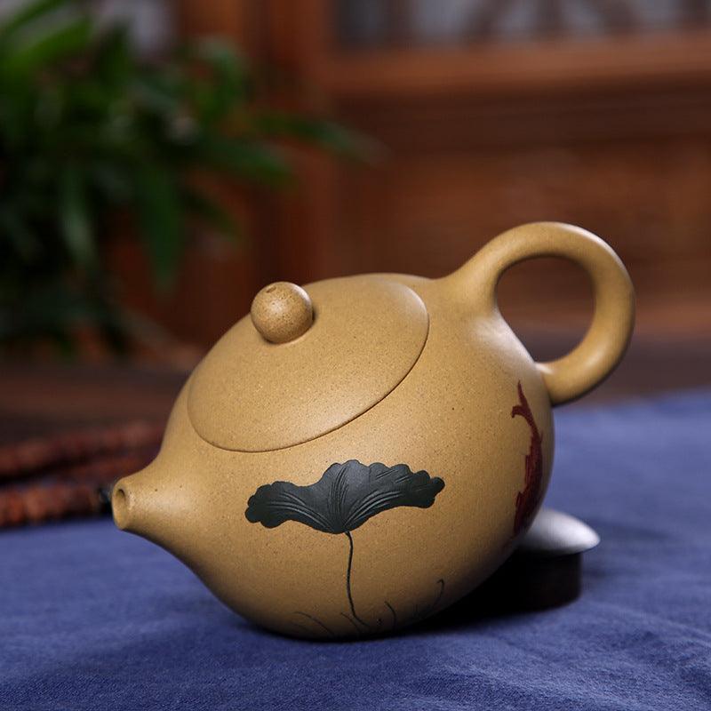 Théière artisanale en argile jaune – Décor peint à la main, 200 ml