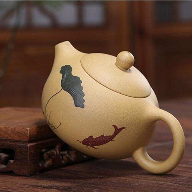 Théière artisanale en argile jaune – Décor peint à la main, 200 ml