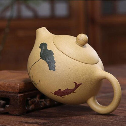 Théière artisanale en argile jaune – Décor peint à la main, 200 ml