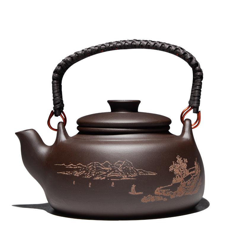 Théière artisanale en argile violette – Grande capacité 700 ml, filtre intégré