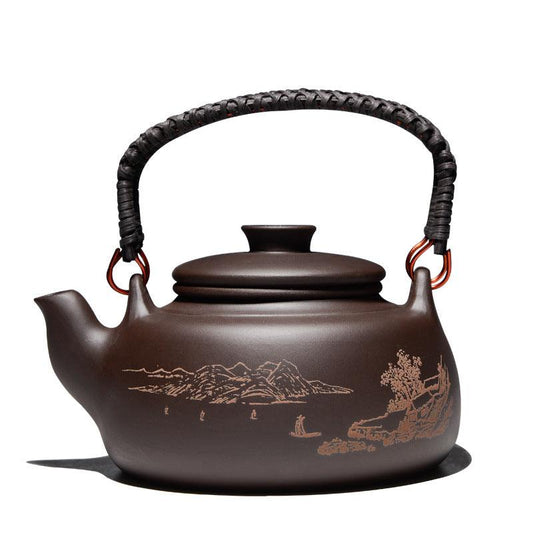 Théière artisanale en argile violette – Grande capacité 700 ml, filtre intégré