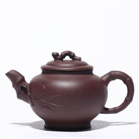 Théière artisanale en argile violette – Forme bambou, 150 ml