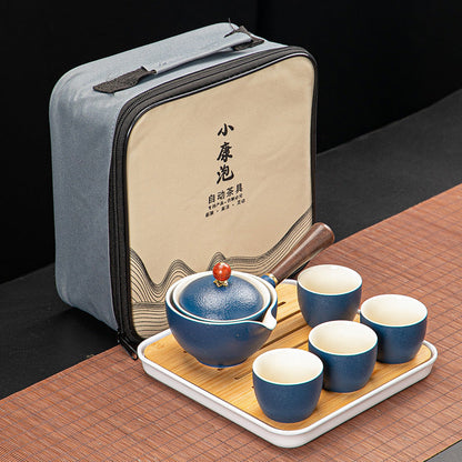 Set de thé en porcelaine fine – Théière, 4 tasses, plateau et sac de transport