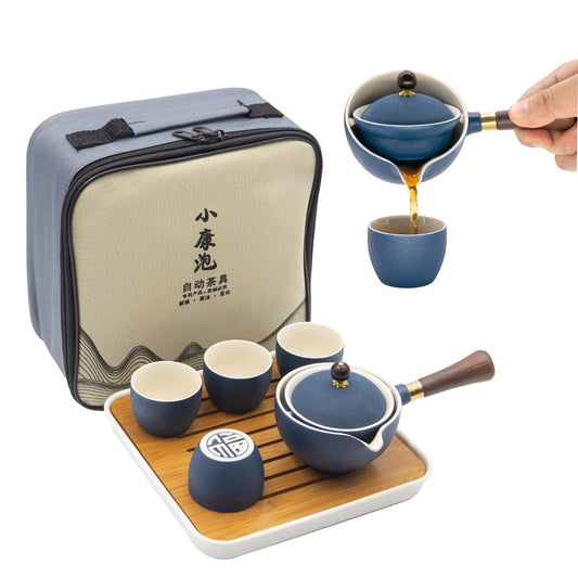 Set de thé en porcelaine fine – Théière, 4 tasses, plateau et sac de transport
