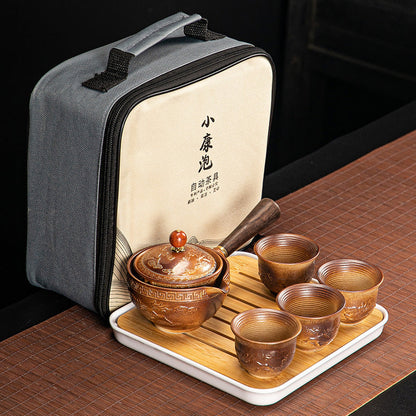 Set de thé en porcelaine fine – Théière, 4 tasses, plateau et sac de transport