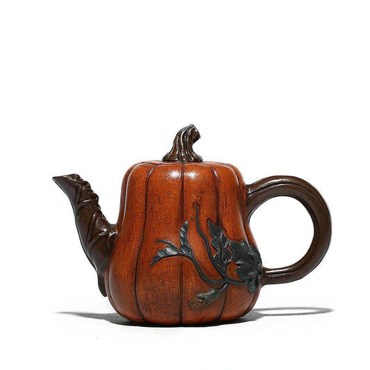 Théière artisanale en argile violette – Forme citrouille, 450 ml
