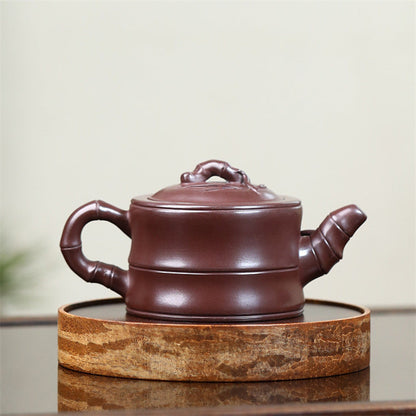 Théière artisanale en argile violette – Décor bambou appliqué, 250 ml