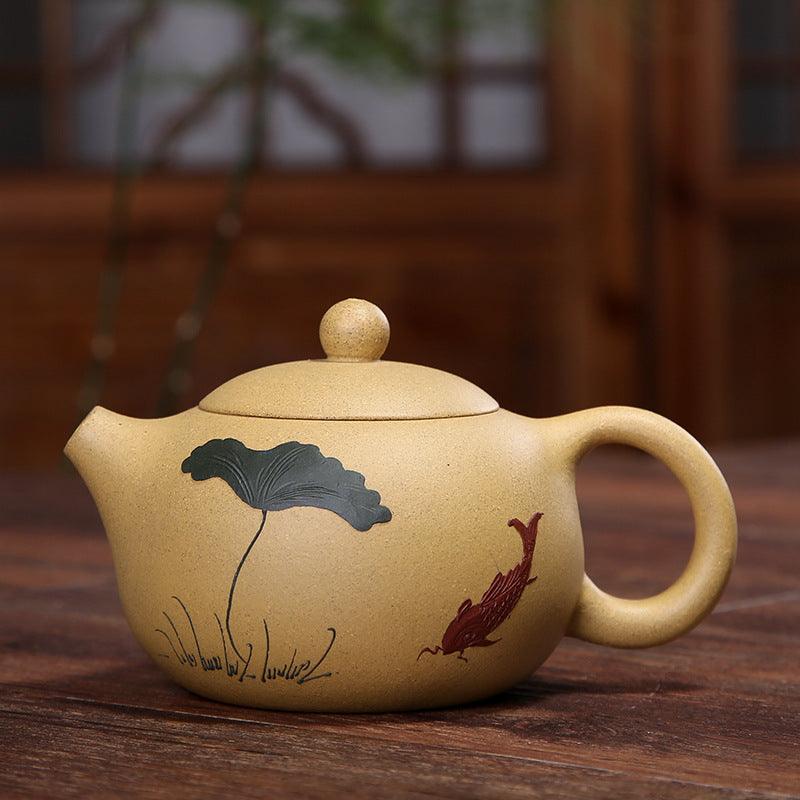 Théière artisanale en argile jaune – Décor peint à la main, 200 ml