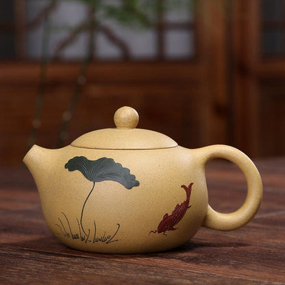 Théière artisanale en argile jaune – Décor peint à la main, 200 ml