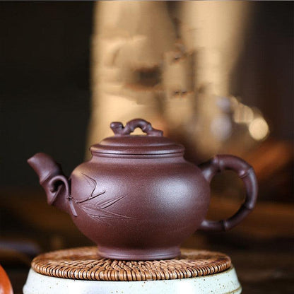 Théière artisanale en argile violette – Forme bambou, 150 ml