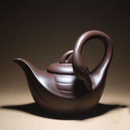 Théière artisanale en argile violette – Forme cygne, 160 ml