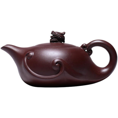 Théière artisanale en argile violette – Motif dragon, 420 ml