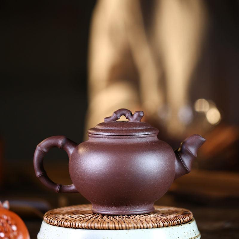 Théière artisanale en argile violette – Forme bambou, 150 ml