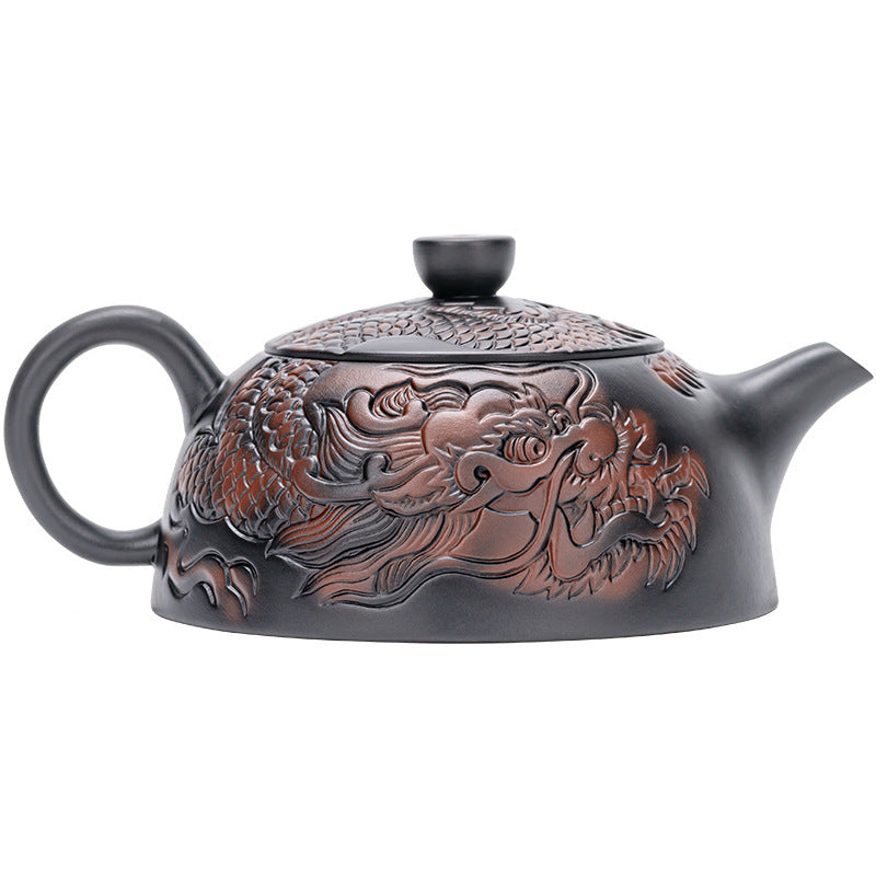 Théière artisanale en argile violette – Style rétro avec décor en relief
