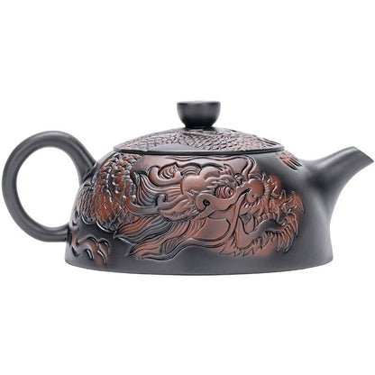 Théière artisanale en argile violette – Style rétro avec décor en relief