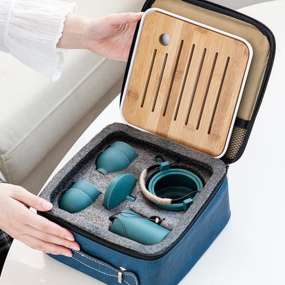 Coffret service à thé en porcelaine avec plateau en bambou – Théière, 4 tasses et accessoires