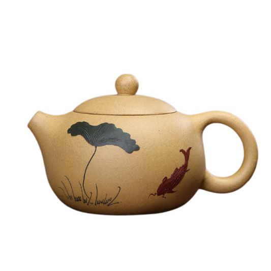 Théière artisanale en argile jaune – Décor peint à la main, 200 ml