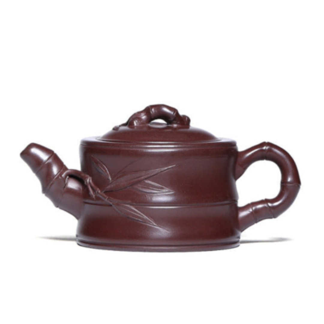 Théière artisanale en argile violette – Décor bambou appliqué, 250 ml