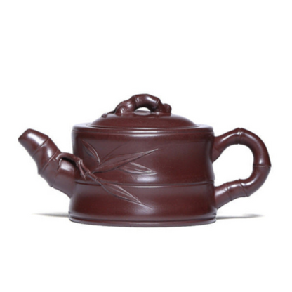 Théière artisanale en argile violette – Décor bambou appliqué, 250 ml