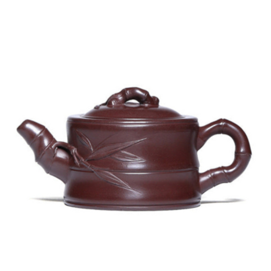 Théière artisanale en argile violette – Décor bambou appliqué, 250 ml