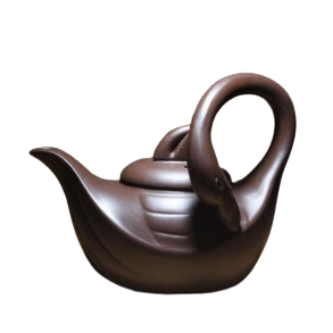 Théière artisanale en argile violette – Forme cygne, 160 ml