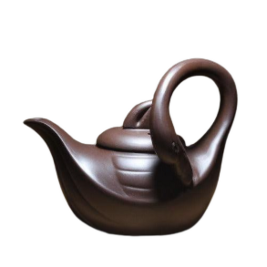 Théière artisanale en argile violette – Forme cygne, 160 ml