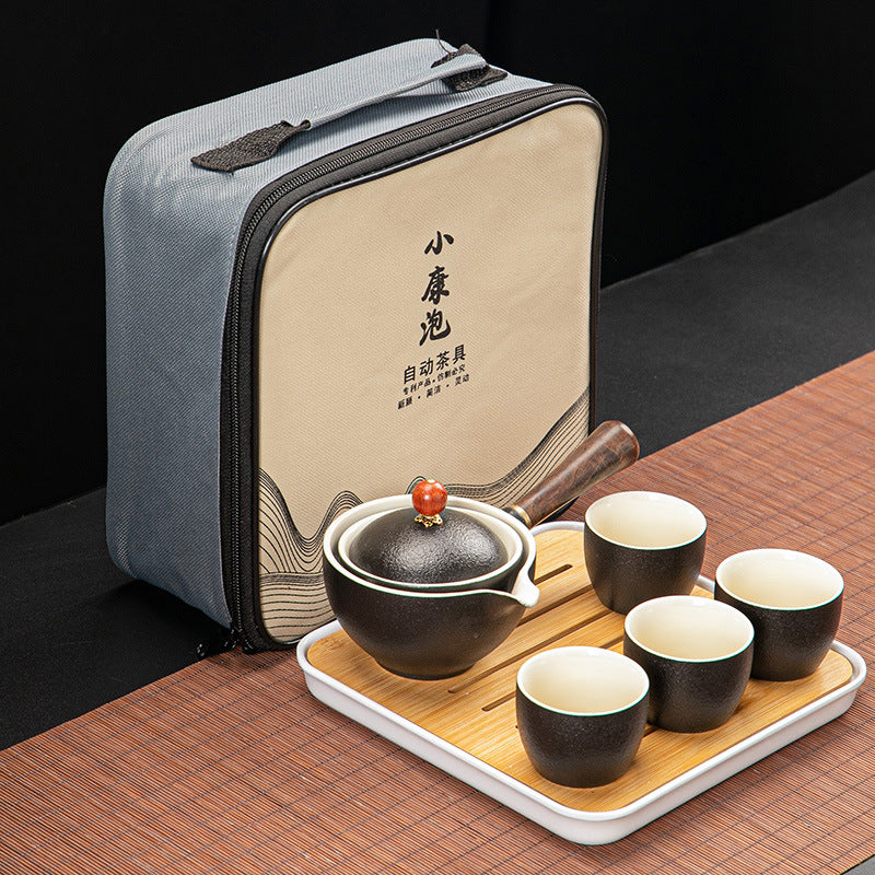 Set de thé en porcelaine fine – Théière, 4 tasses, plateau et sac de transport