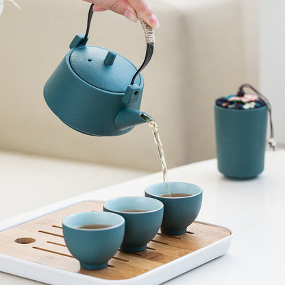 Coffret service à thé en porcelaine avec plateau en bambou – Théière, 4 tasses et accessoires