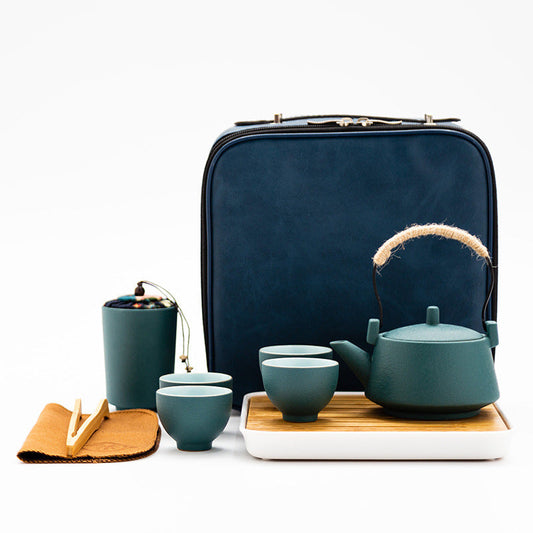 Coffret service à thé en porcelaine avec plateau en bambou – Théière, 4 tasses et accessoires