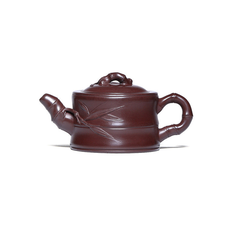 Théière artisanale en argile violette – Décor bambou appliqué, 250 ml